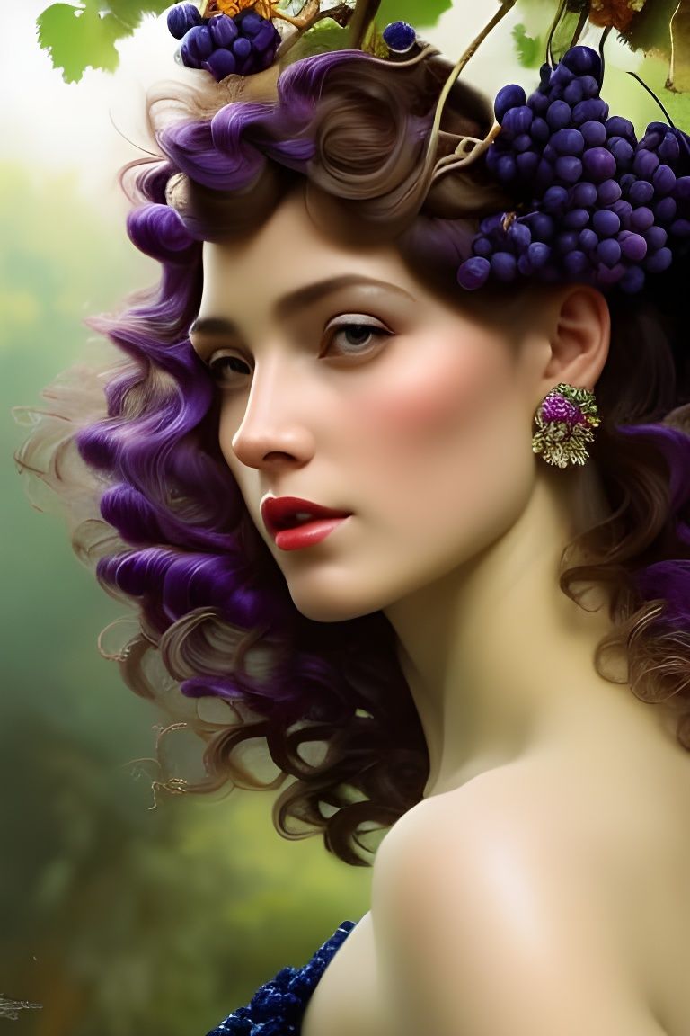 Woman in Grape Dress: Hyperdetailed Art Nouveau Portrait
