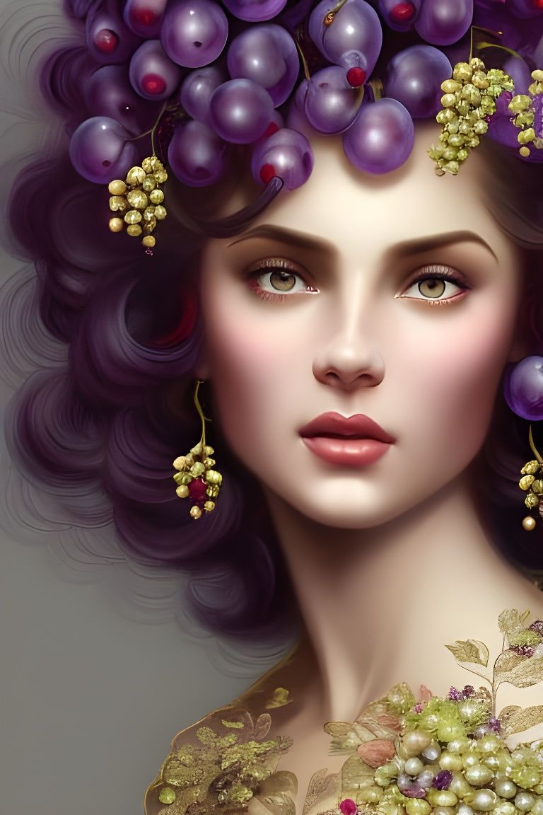 Woman in Grape Dress: Art Nouveau Portrait