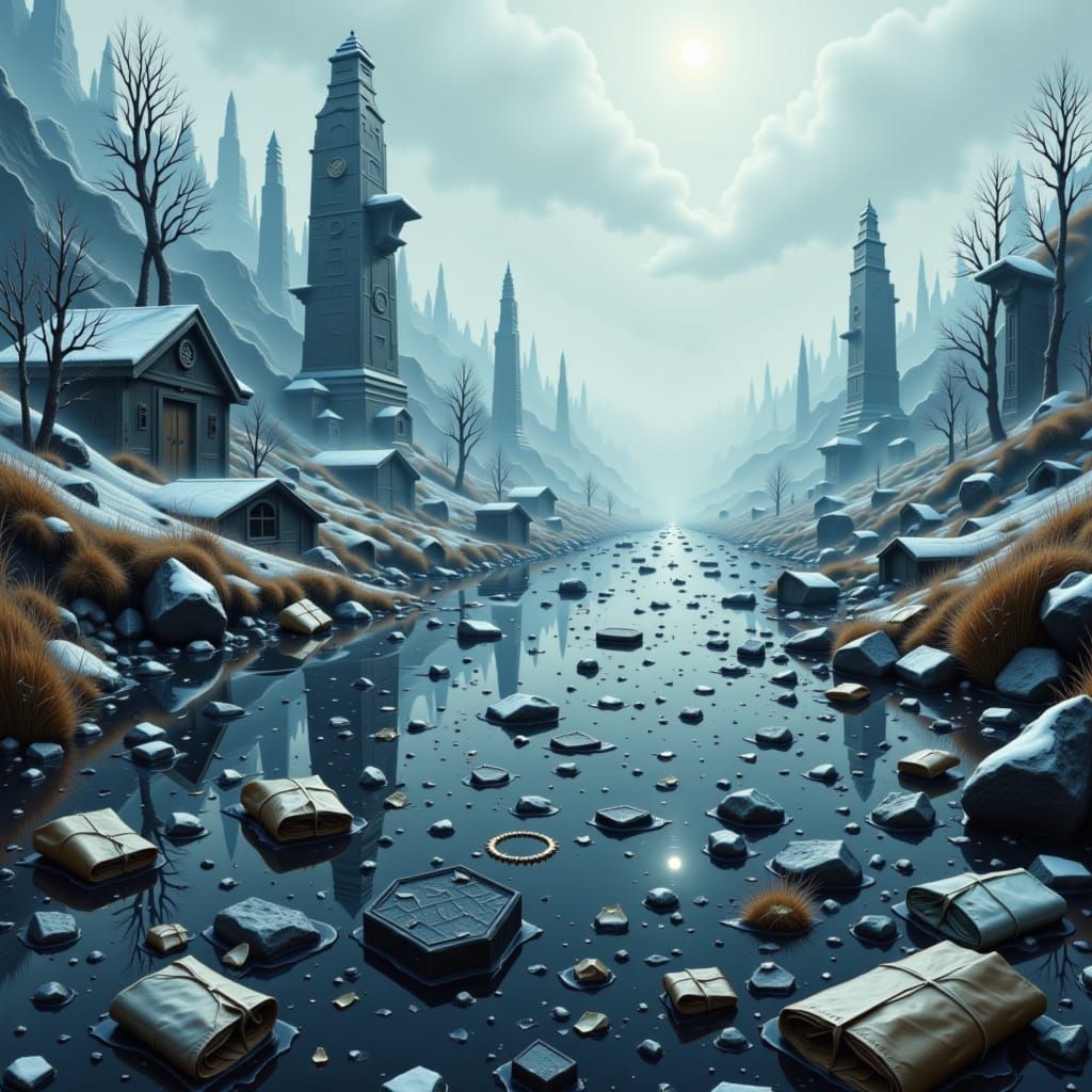Dystopian Winter Landscape in Futuristic Style
