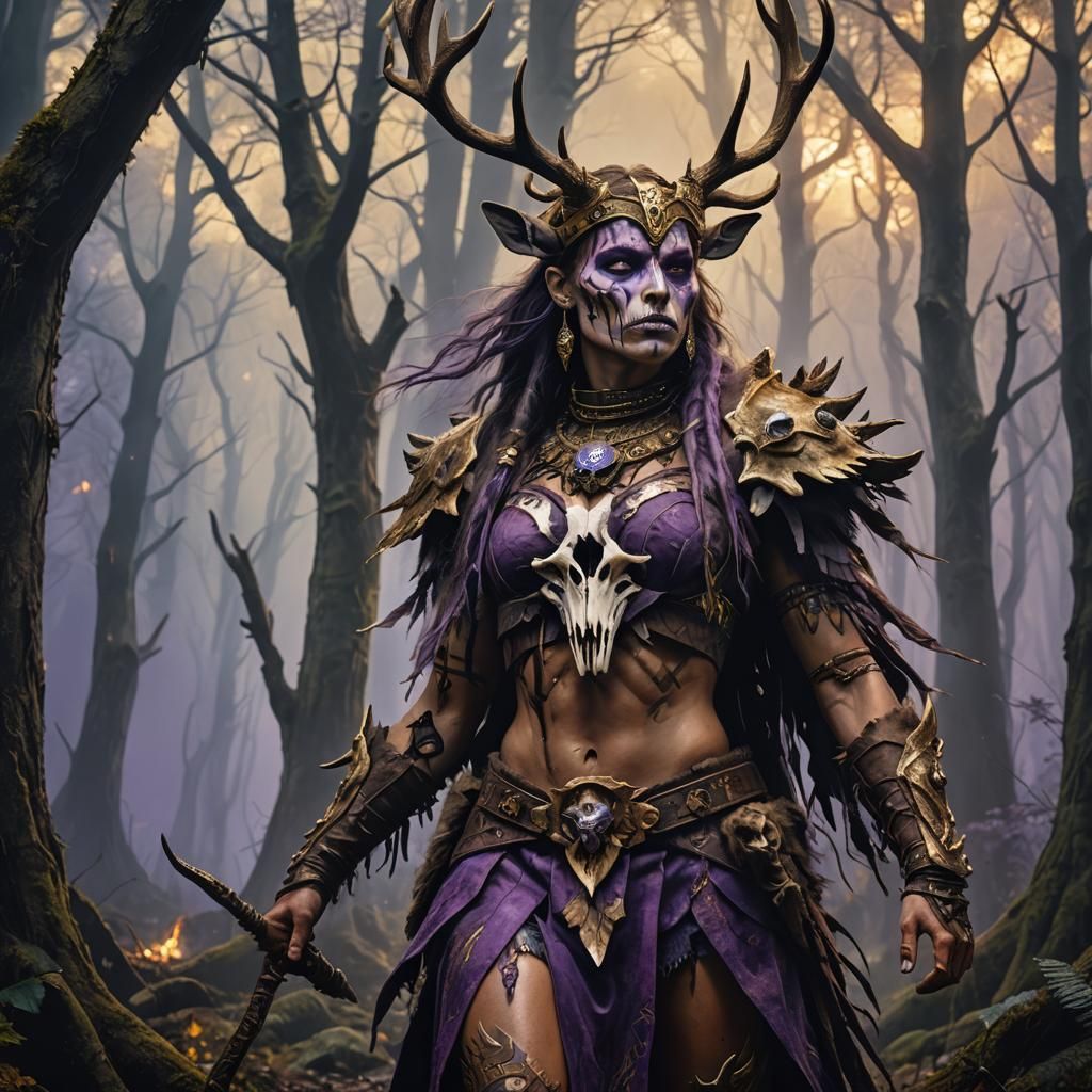 Dark Fantasy Shaman in Mystic Forest Attire