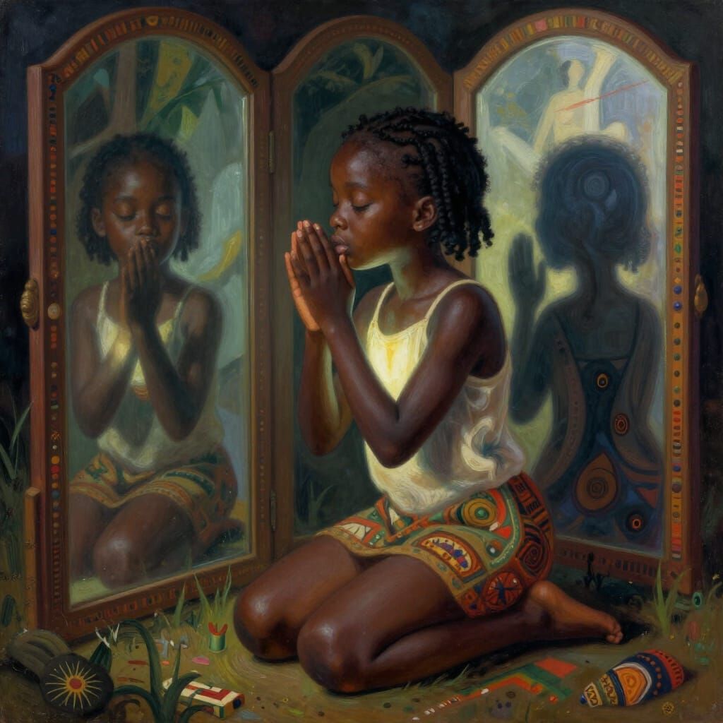 African Girl Whispers Secret in Mirror World