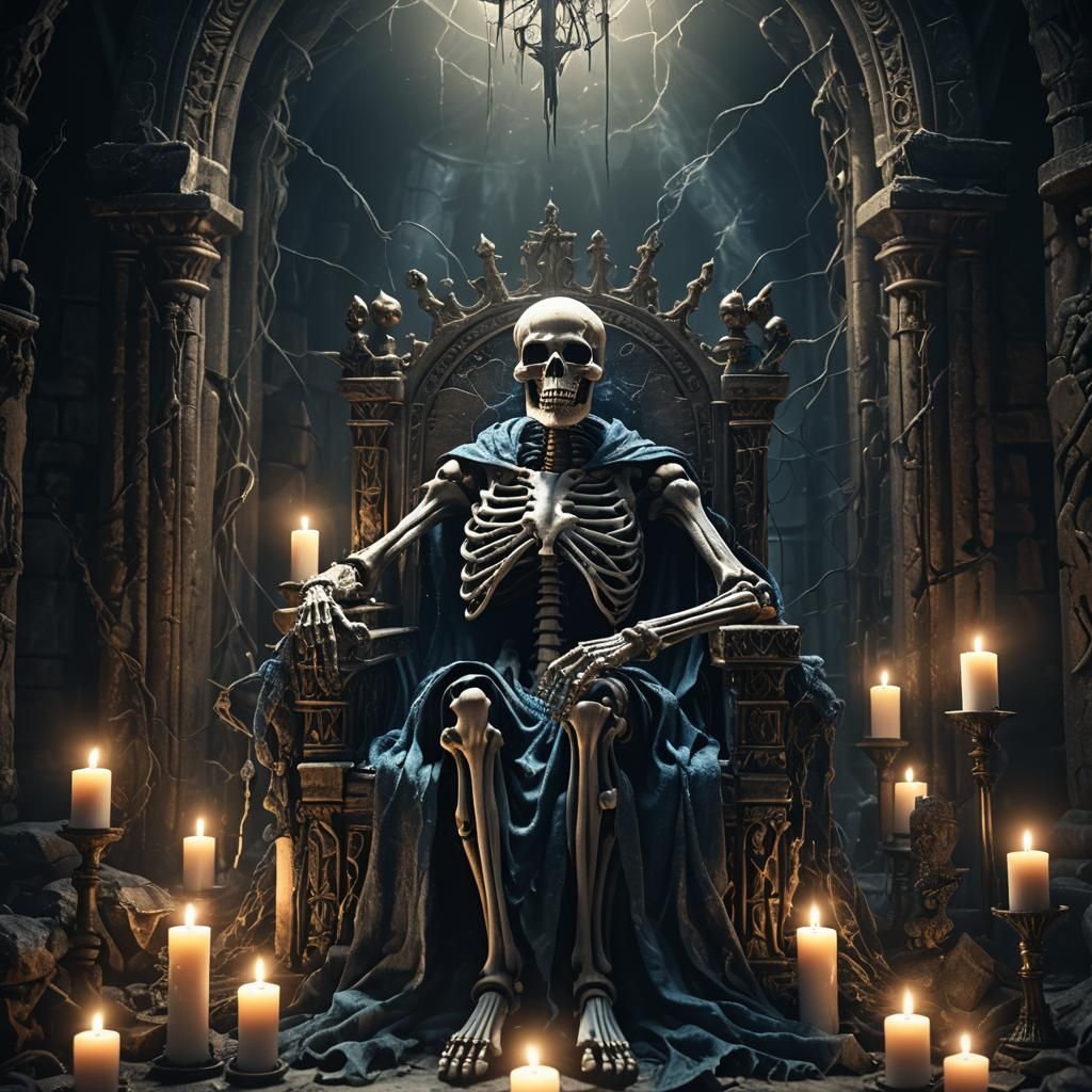 Skeletal Figure on Throne in Dark Fantasy Art