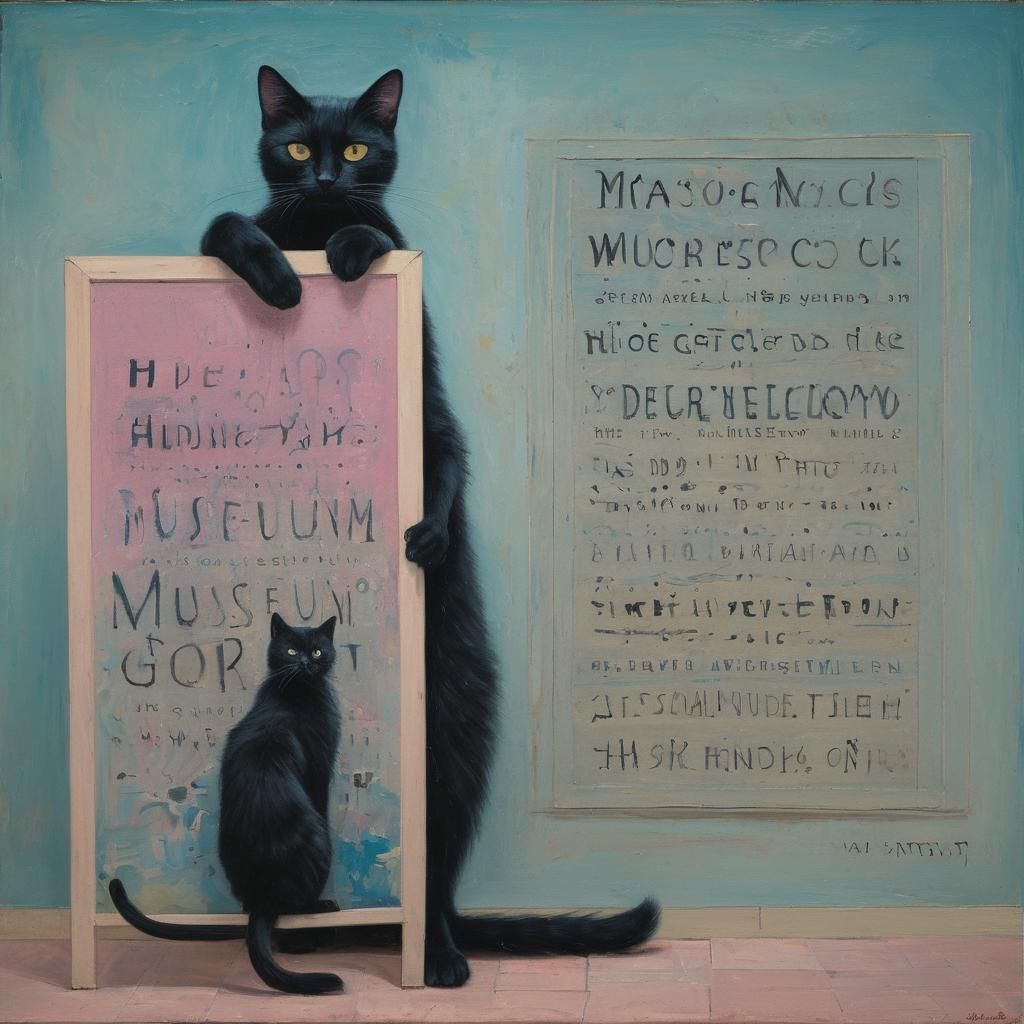 Black Cat Hiding: A Surreal Museum Scene