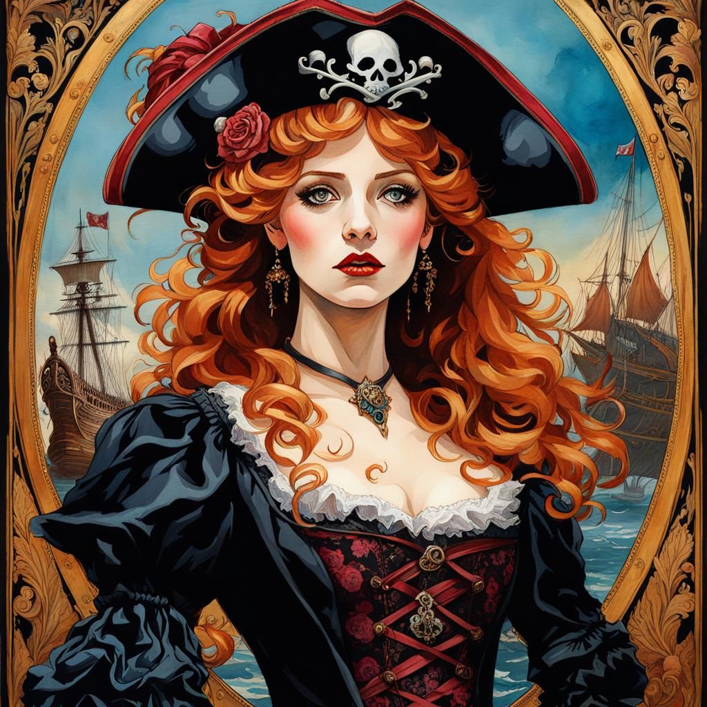 Gothic Pirate: Bloody Wendy Darling in Gouache Style