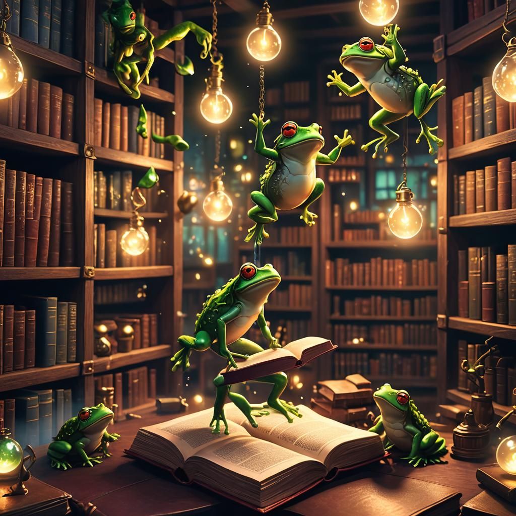 Frogs Escape Wizard's Lab in Anime 3D Art
