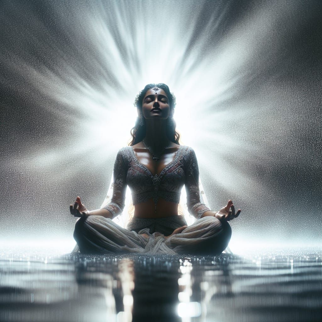 Meditating Woman Surrounded by Ethereal Energy