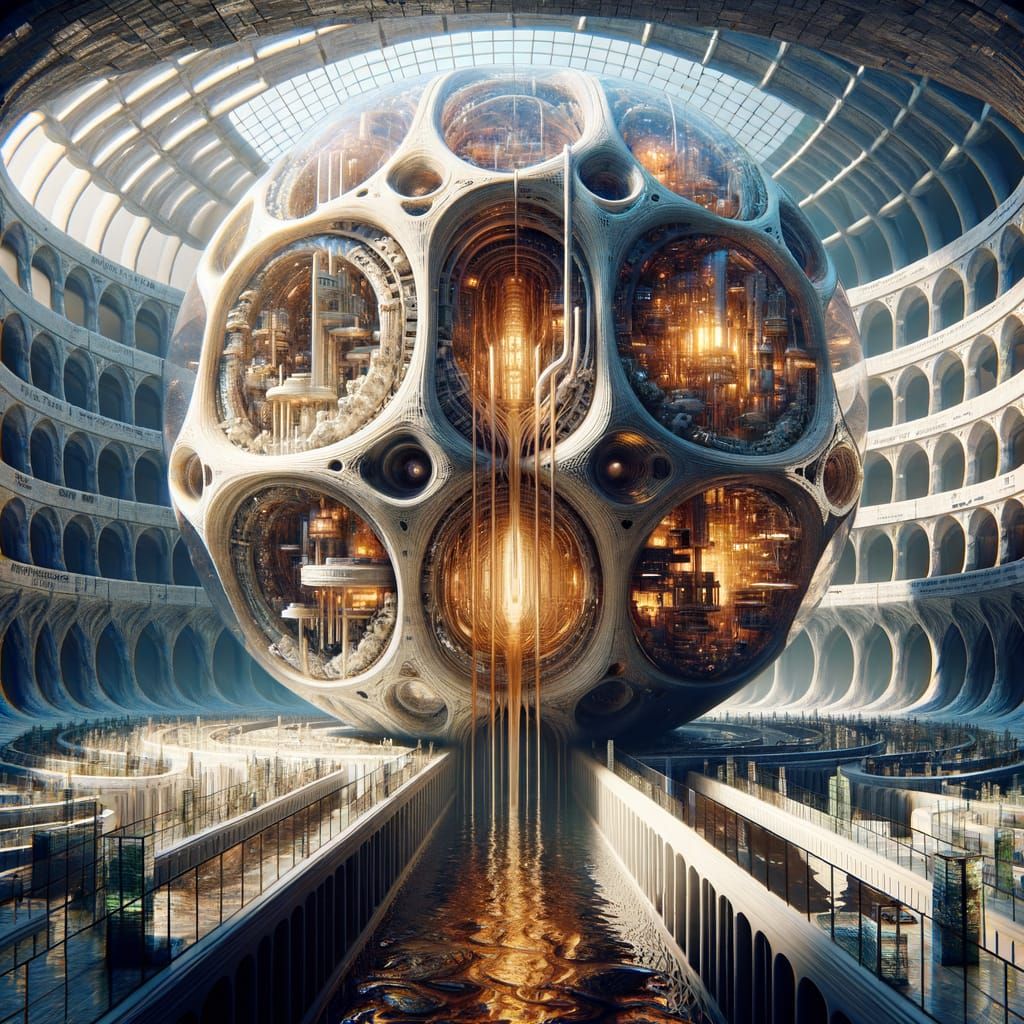 City-Museum Hybrid Inside Sphere with Steampunk Elements