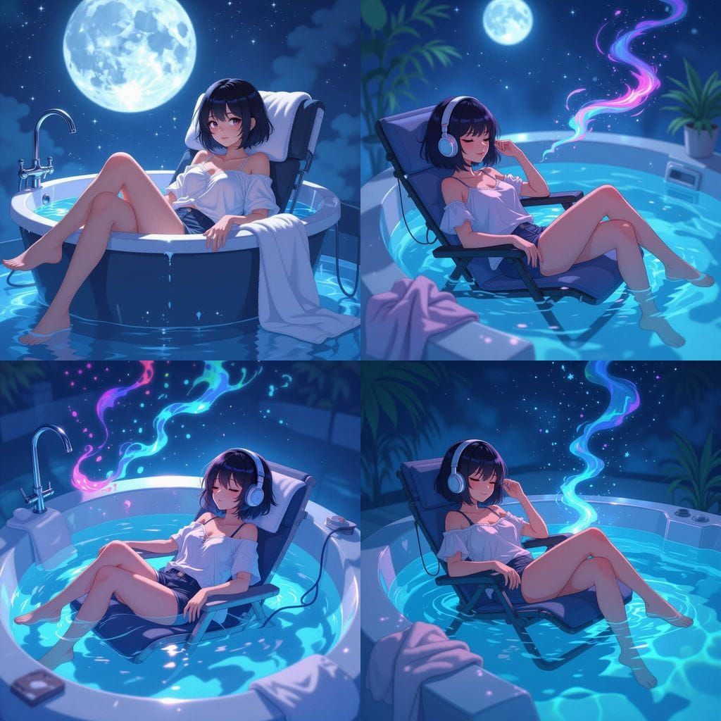 Zen Woman in Cosmic Tub, Anime Style