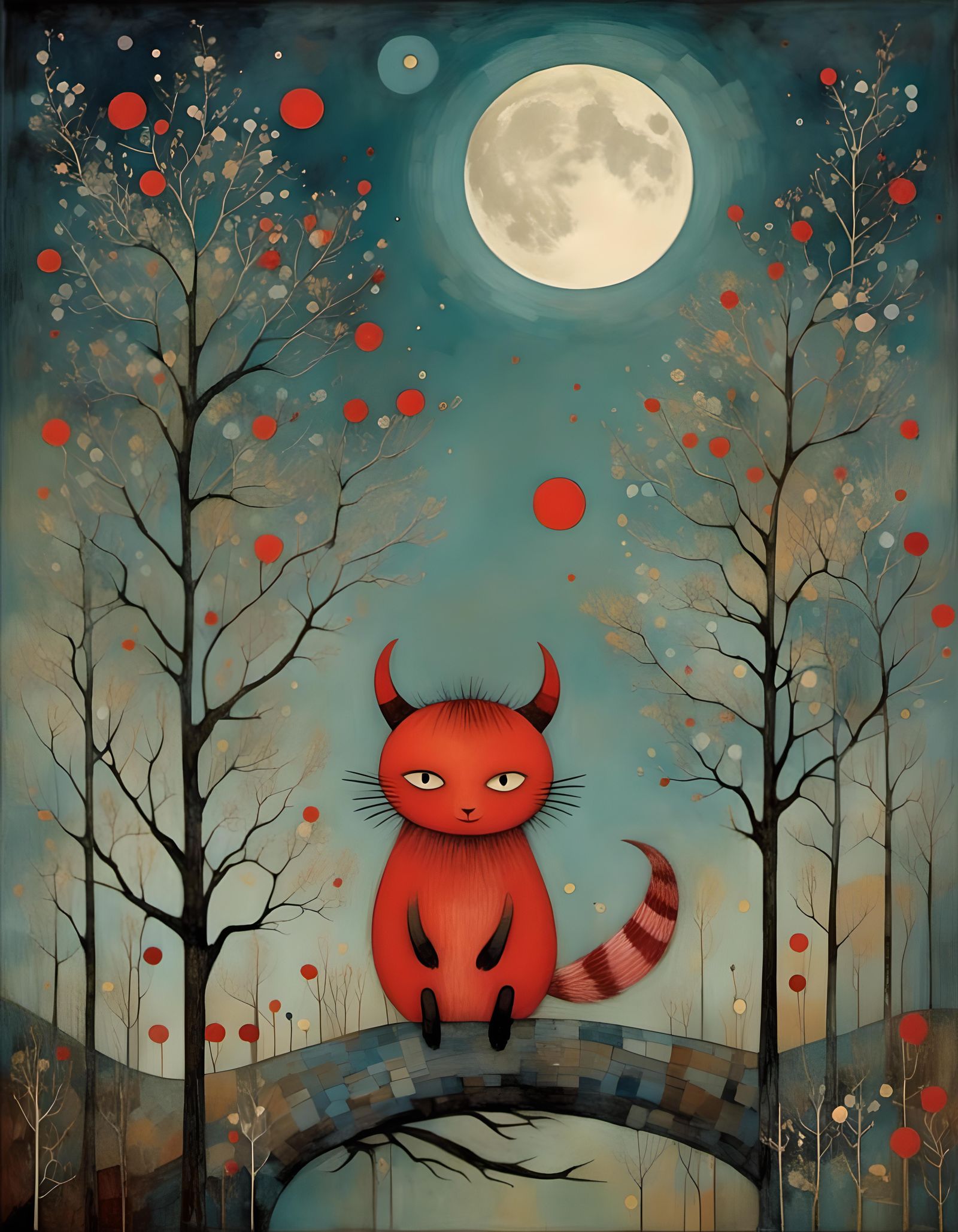Furry Red Devil Under Pastel Dreamscape