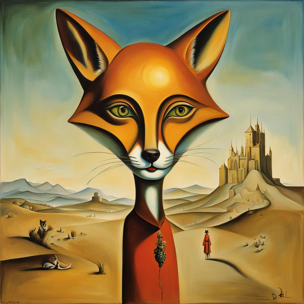 Surrealist Fox Woman in Oil Painting Style