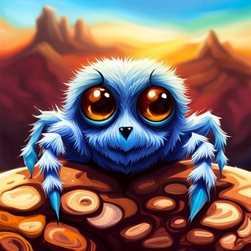 Cute Furry Spider in Desert Graffiti Art