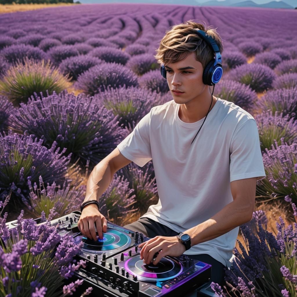 Young DJ in Lavender Field: Artstation Fantasy