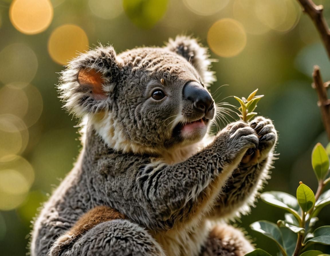 Miniature Koala Grabs Finger in Macro Photograph