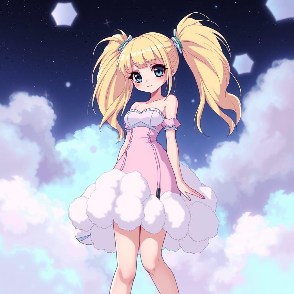 Anime Lady in Sci-Fi Dress with Pastel Accents