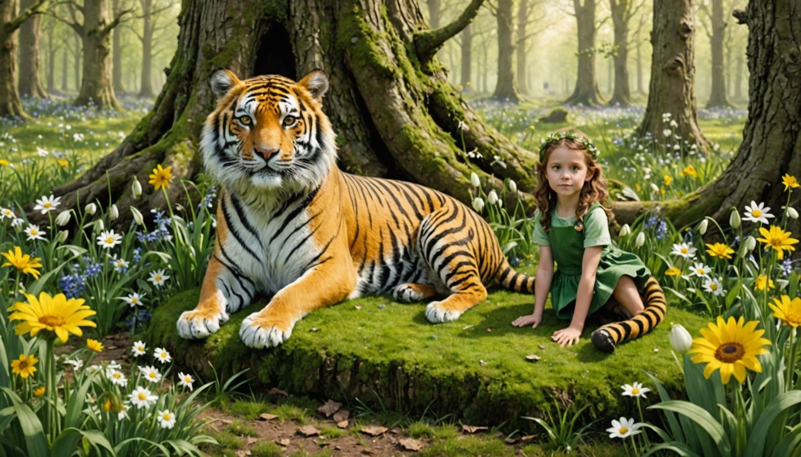 Fairy and Tiger in Woodland Scene