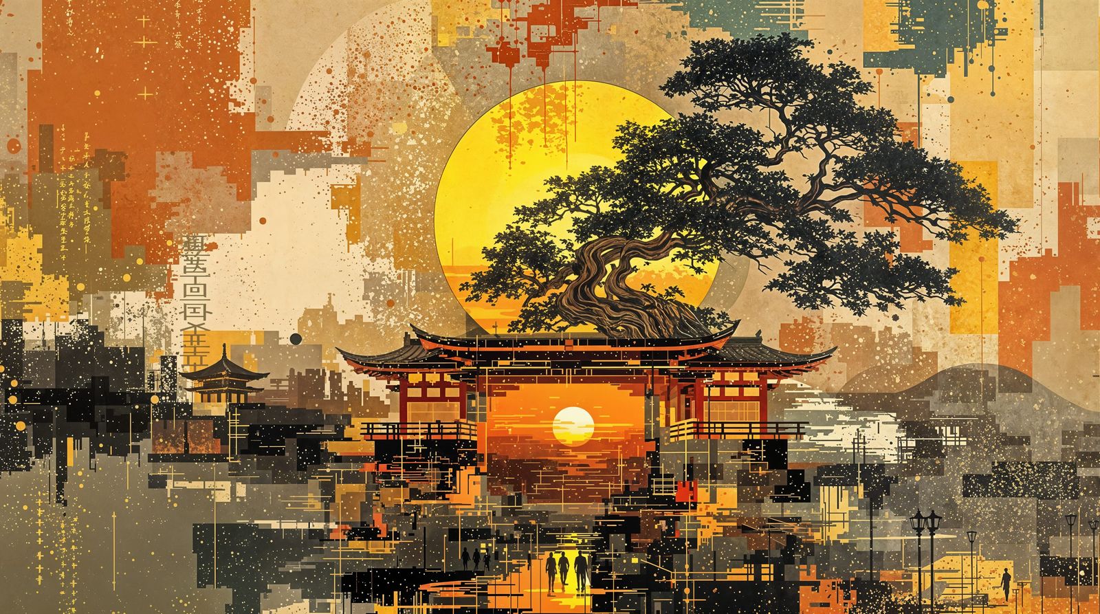 Epic Japanese Artwork with Golden Hour Light