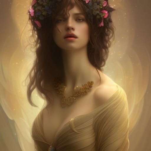 Fae Woman with Water Lilies in Art Nouveau Style