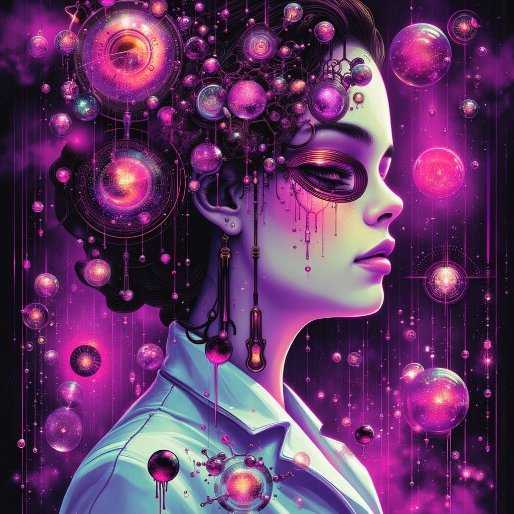 Woman in Lab with Molecular Structures, Concept Art Style