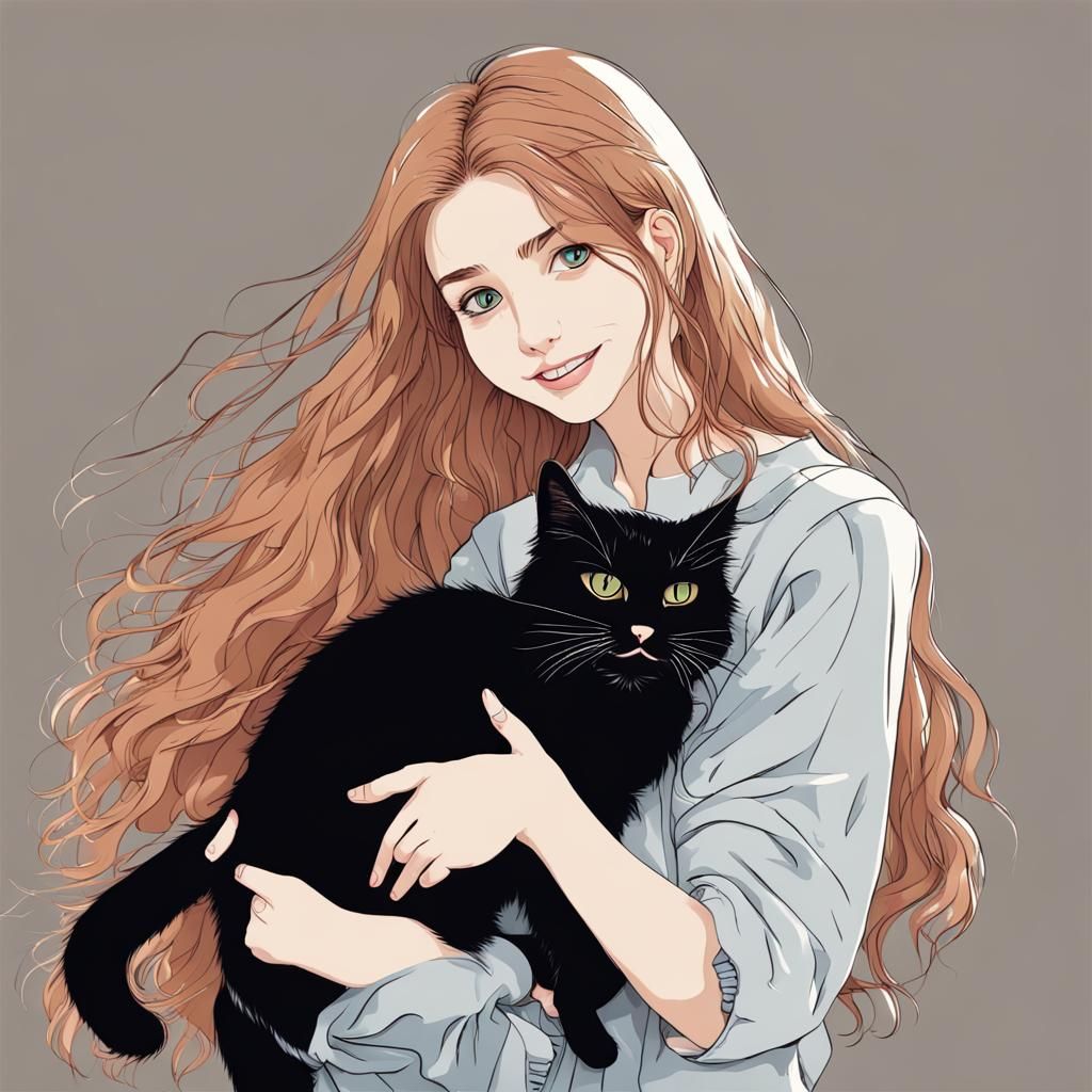 Girl with Cat: Happy and Cheerful