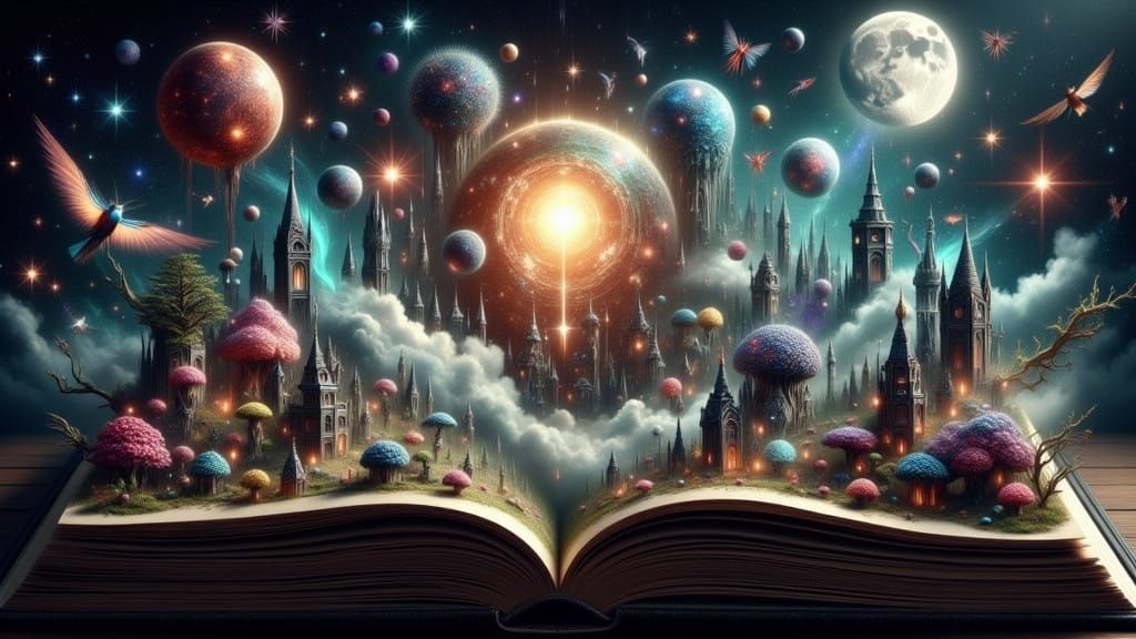 Epic Avant Garde Double Exposure with Endless Bookshelf