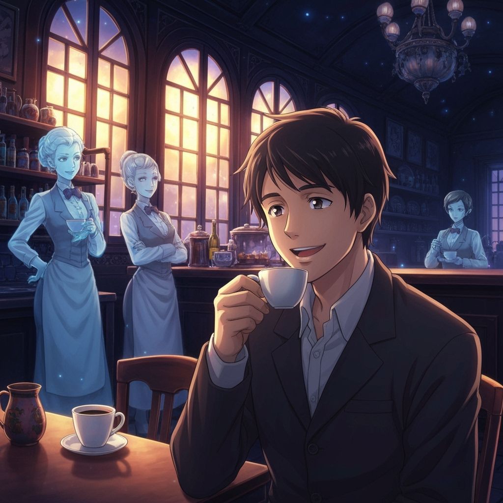 Eerie Moonlit Cafe With Ghostly Baristas