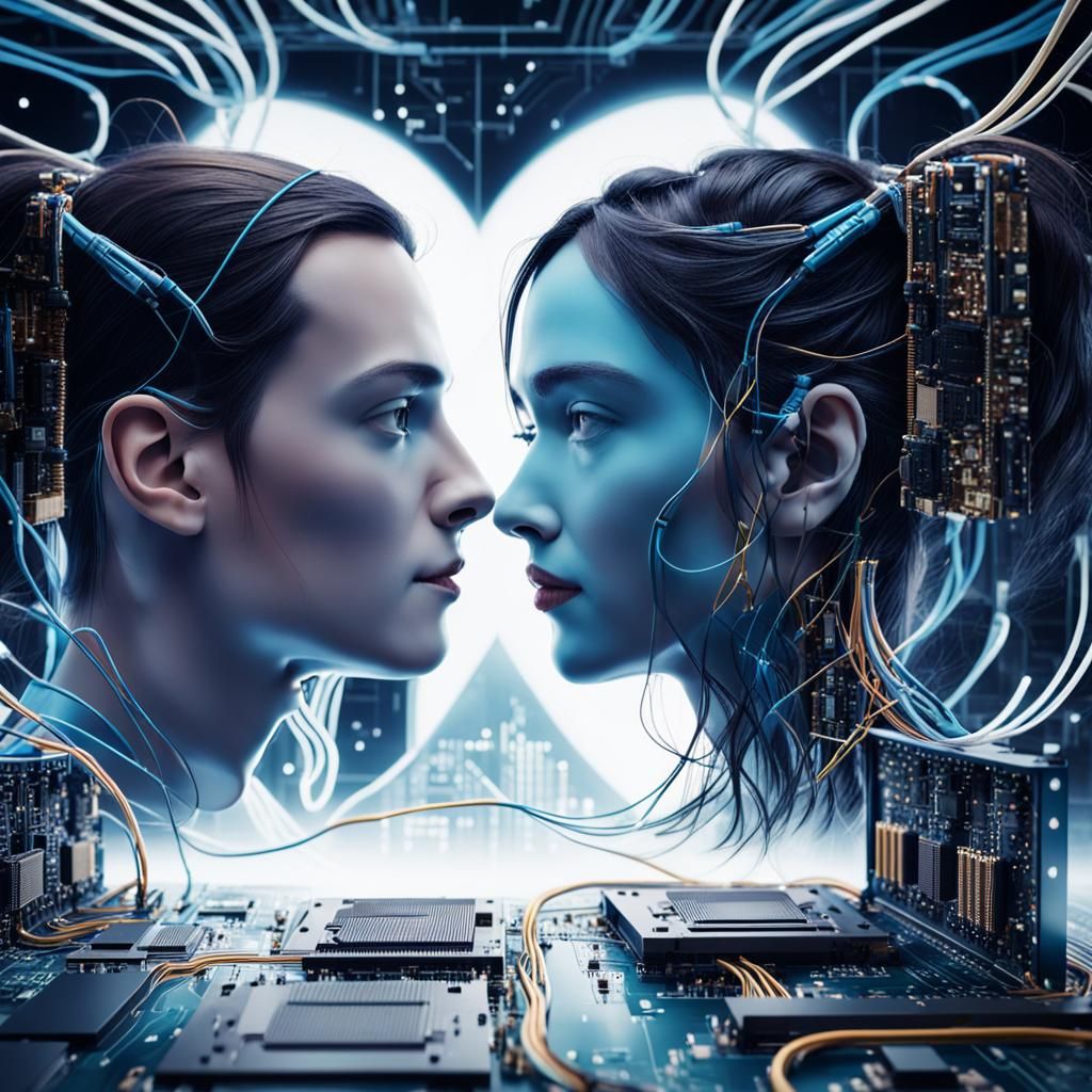 Romantic Couple Inside a Digital Network