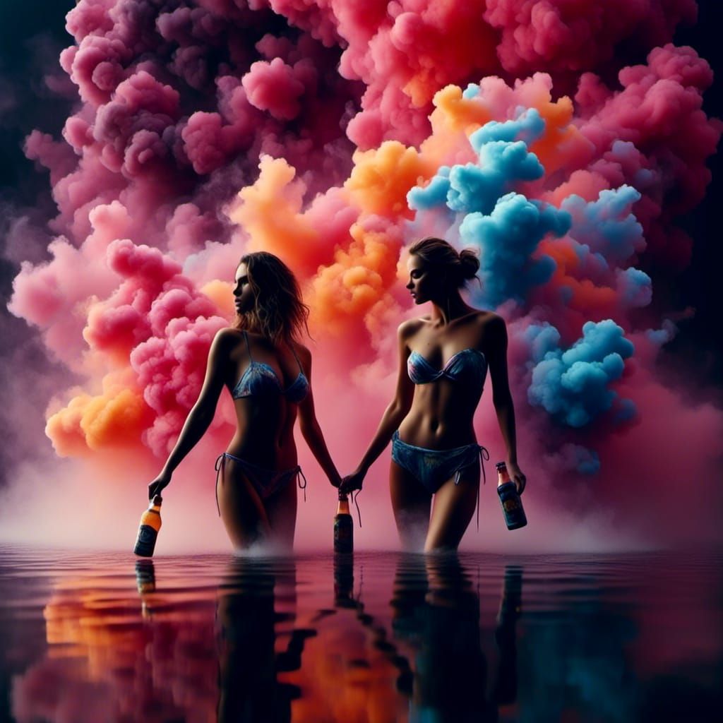 Bikini Models Serve Cocktails on Cloud Floor