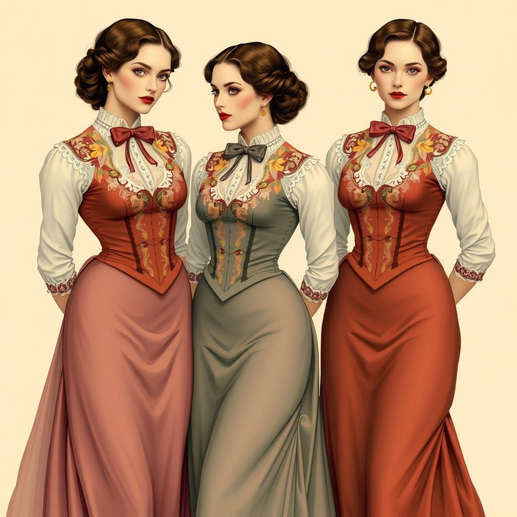 Elegant Women in Refined, Old-World Attire