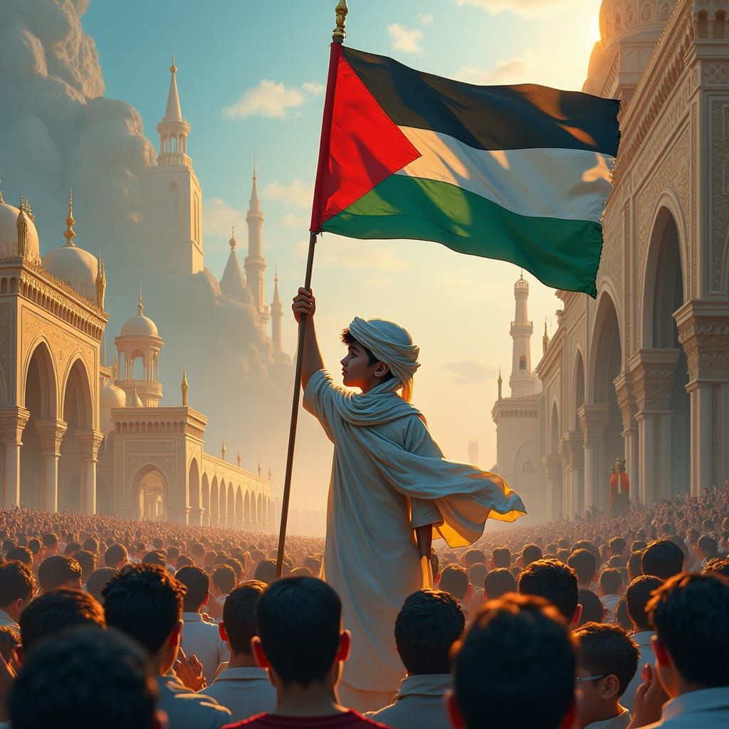 Palestinian Boy with Flag: Hope and Heritage