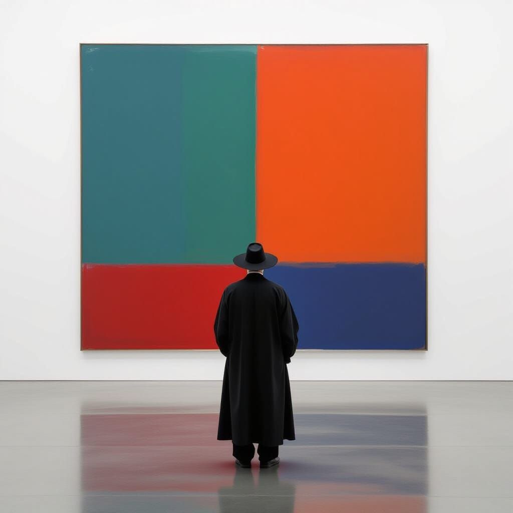 Contemplative Figure in Minimalist Gallery with Color Field ...