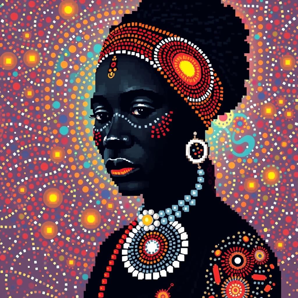 Pixel Art Portrait of Aboriginal Cosmic Fractal Art