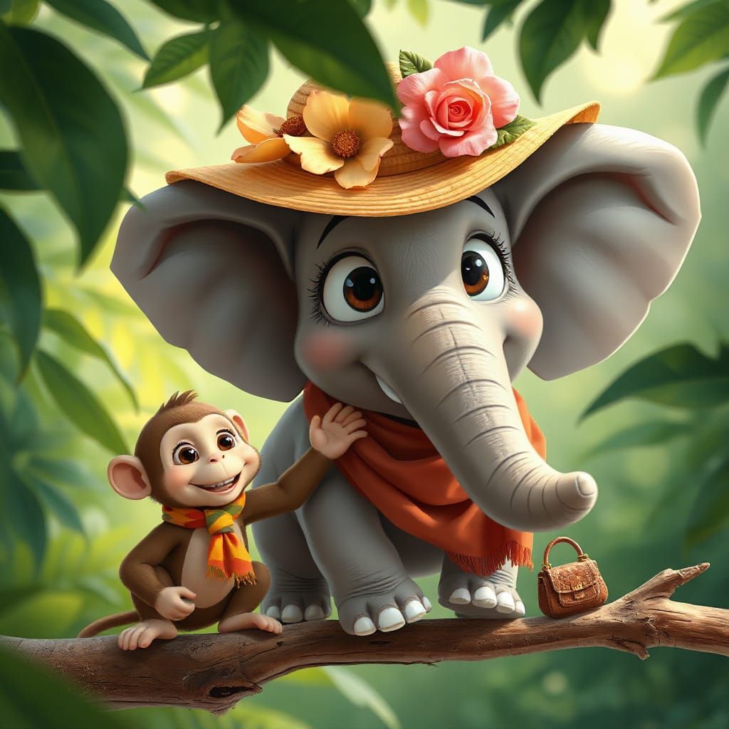 Vibrant Jungle Scene in Acrylic and Chalk Digital Painting S...