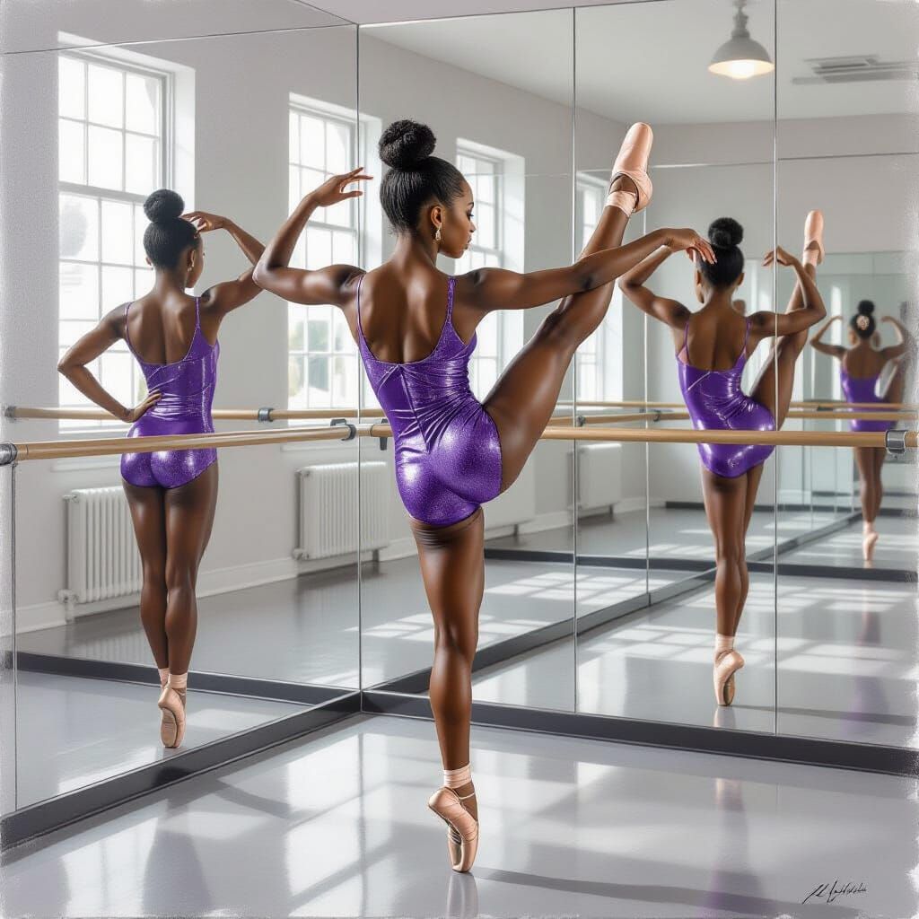 Teen Dancer Stretching in Charcoal Drawing Style