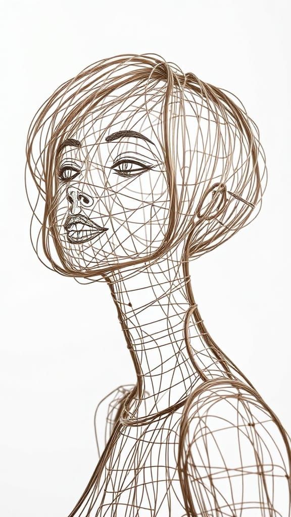 Metallic Wire Sculpture of a Woman