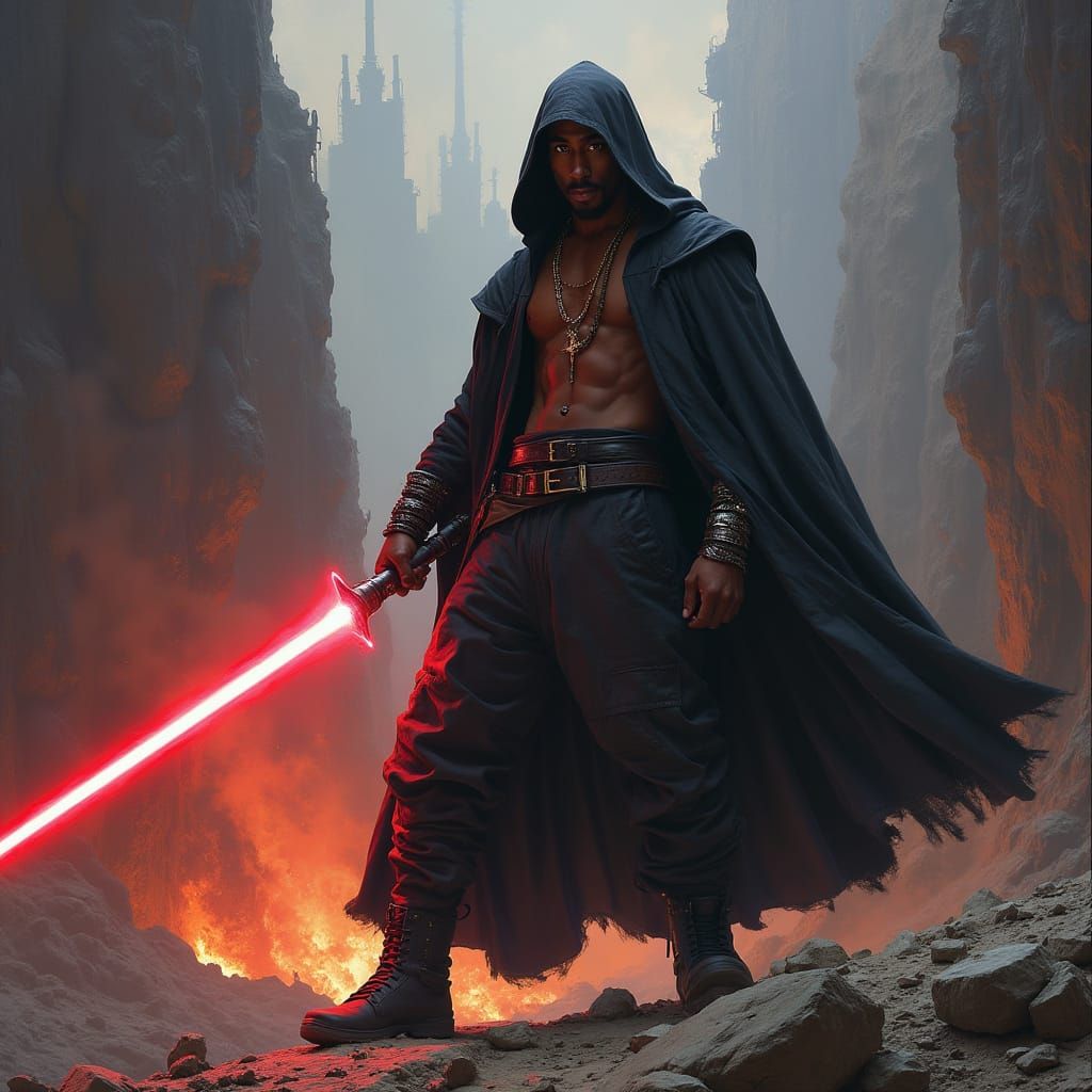 Tupac Shakur as a Sith Lord in Frazetta Style