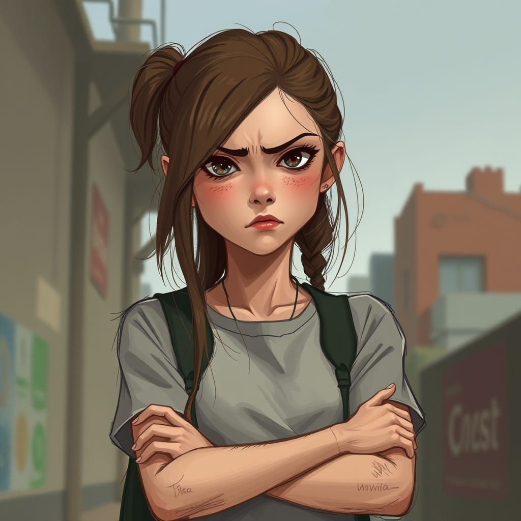 Grumpy Teen in Urban Digital Painting Style