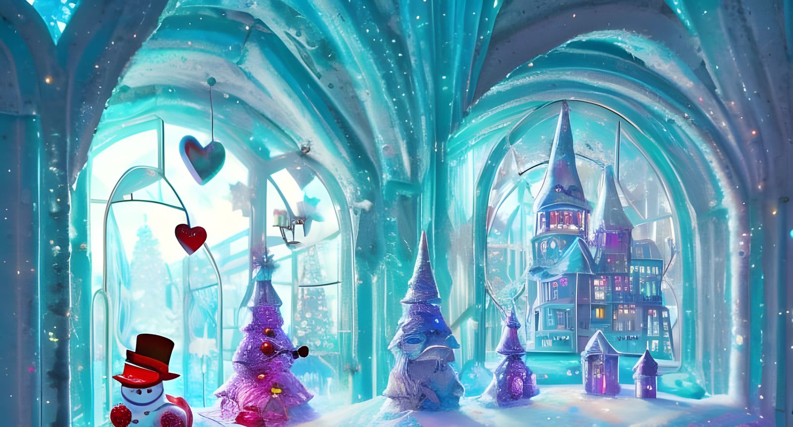Christmas Fantasy Village Inside Crystal Heart