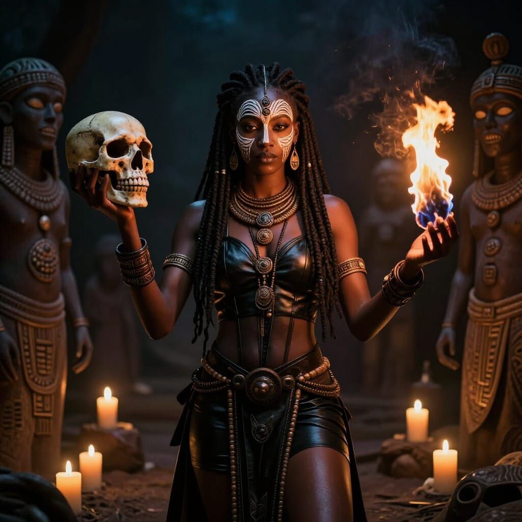 Powerful African Conjure Woman at Night