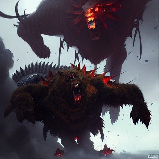 Titan Battling Sinister Beast in Fantasy Art Style