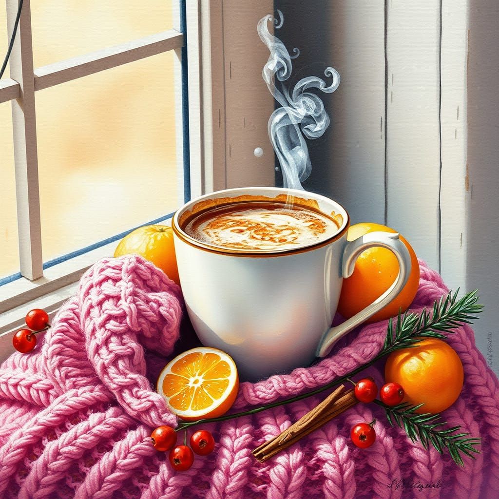 Vintage Gouache Masterpiece: Cappuccino Still Life