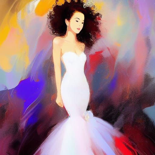 Dreamy Lady in Celestial Gown with Loose Brushstrokes
