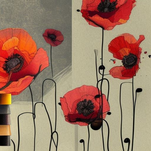 Poppy Collage in Modern Boho Mixed Media