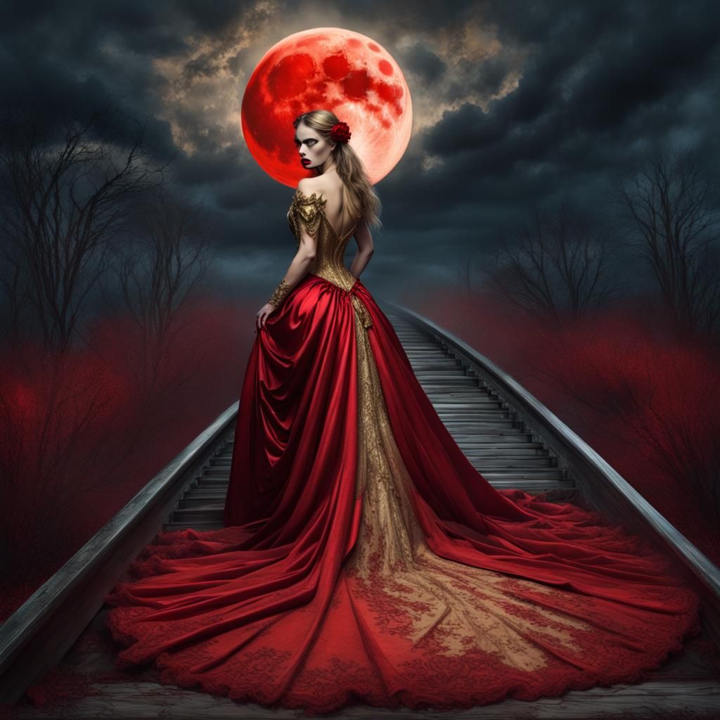 Vampire Bride in Blood Red, Horror Aesthetic