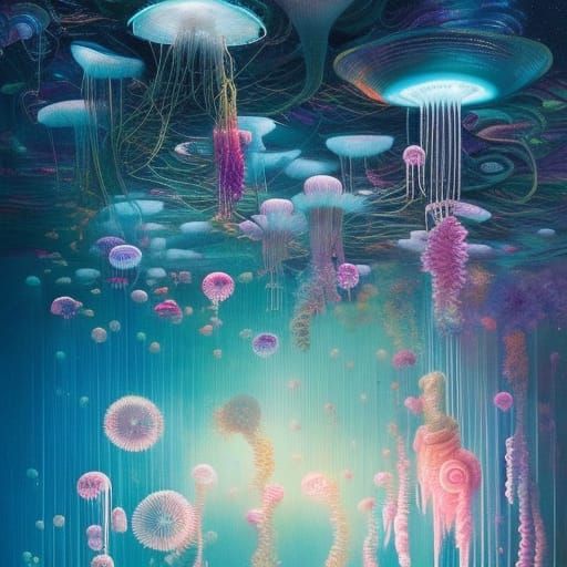 Bioluminescent Jellyfish Metropolis: Hyperdetailed Digital A...