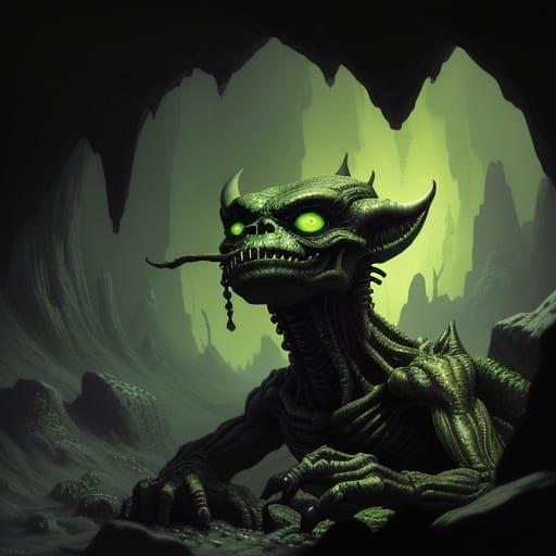 Marijuana-Smoking Alien in Underground Cave: Charcoal Drawin...