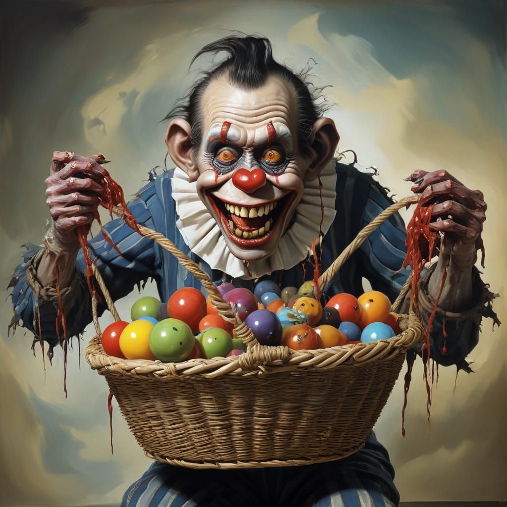 Surreal Zombie Monkey Clown Weaving Basket