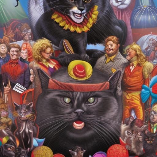 Comic Book Circus Tent with Cats and Clowns