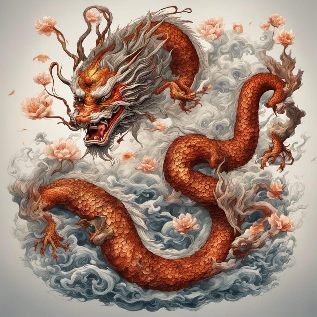 Dragon-Koi Hybrid in Flight: Hyperrealistic Digital Art