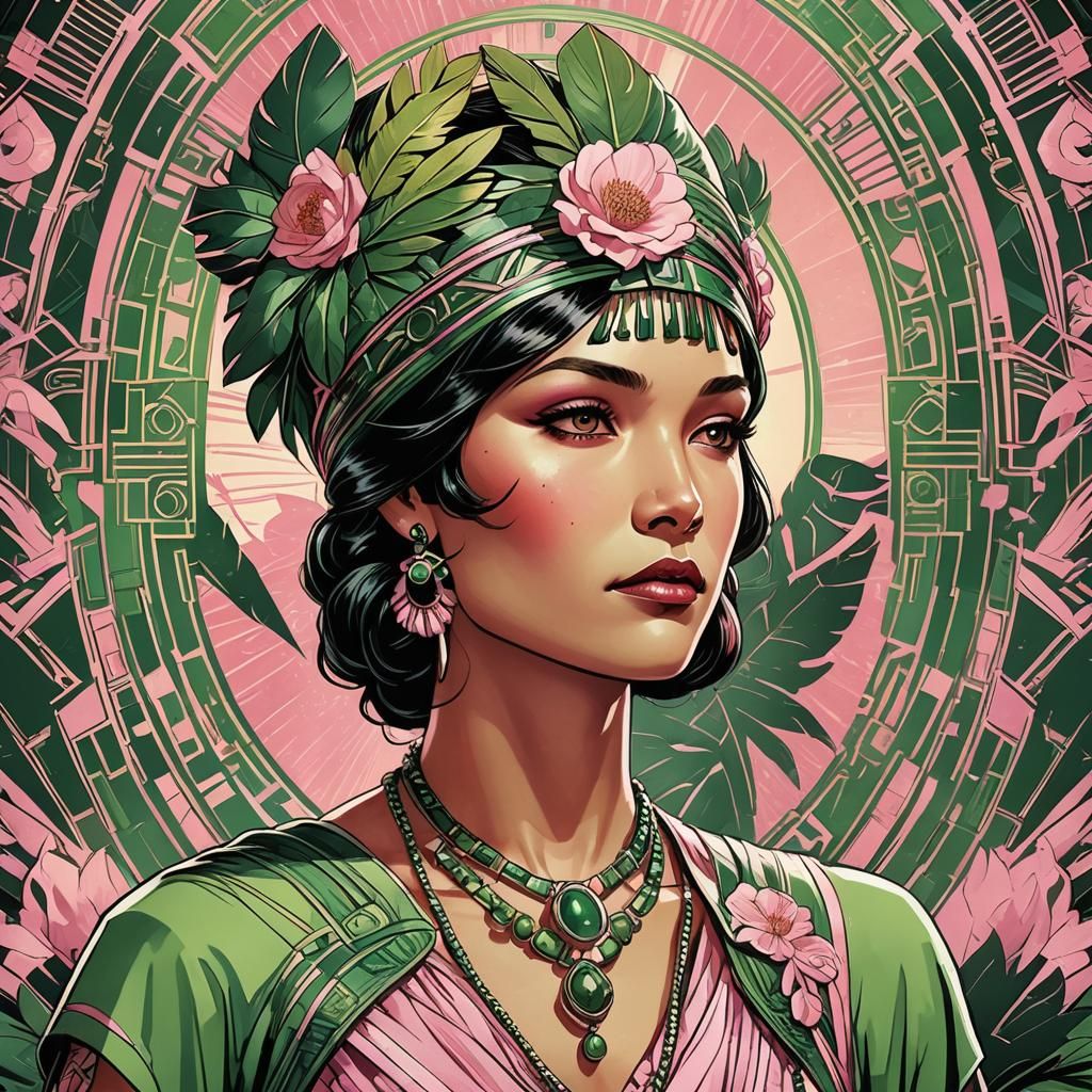 Art Deco Native Woman in Comic Book Style