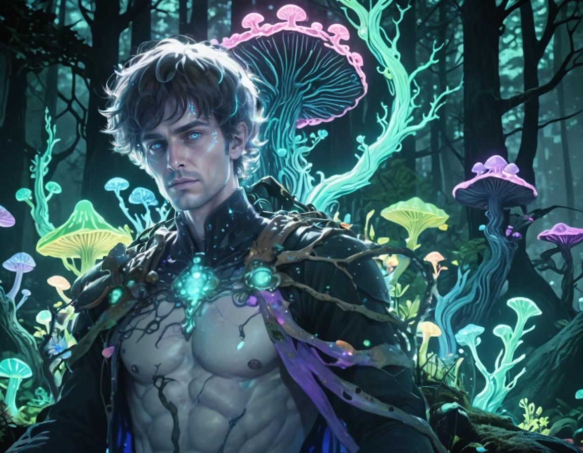 Bioluminescent Forest Throne: Psychedelic Art in 4K